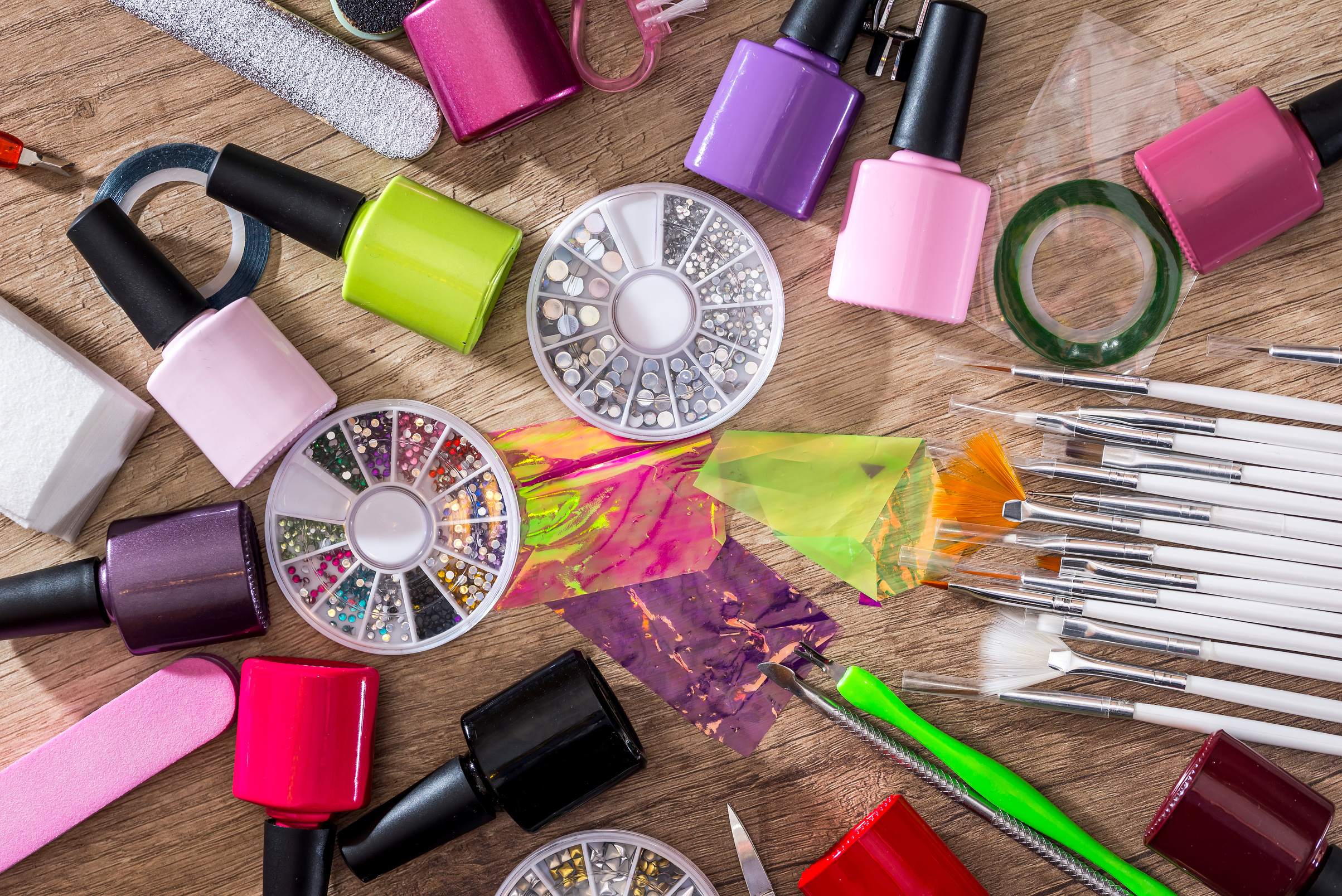 set decoration for nail design on desk.